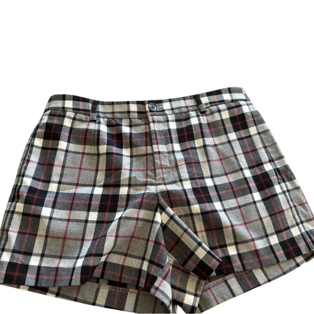 Wool Blend Plaid Check High Waisted Short Sz 8 Gray Black Casual